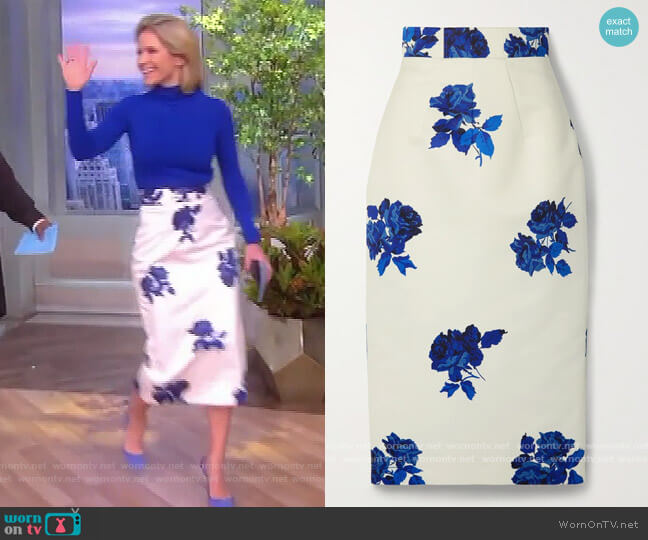 Emilia Wickstead Roma floral-print faille midi skirt worn by Sara Haines on The View