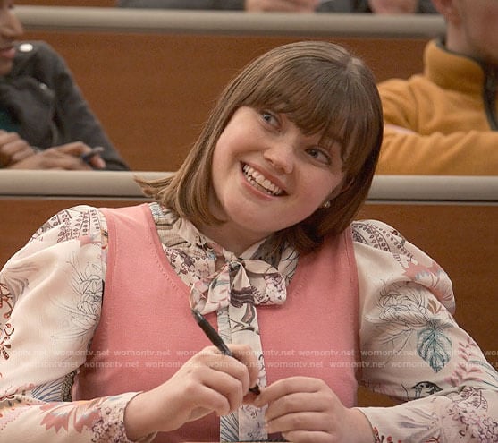 Esme’s floral tie neck blouse on The Sex Lives of College Girls