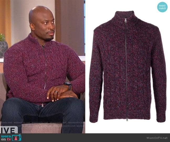 Etro Cable knit zipped cardigan worn by Akbar Gbajabiamila on The Talk