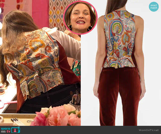 Etro Velvet Vest worn by Drew Barrymore on The Drew Barrymore Show