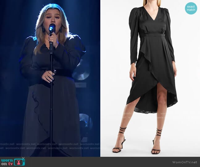 Express Satin Puff Shoulder Midi Dress worn by Kelly Clarkson on The Kelly Clarkson Show