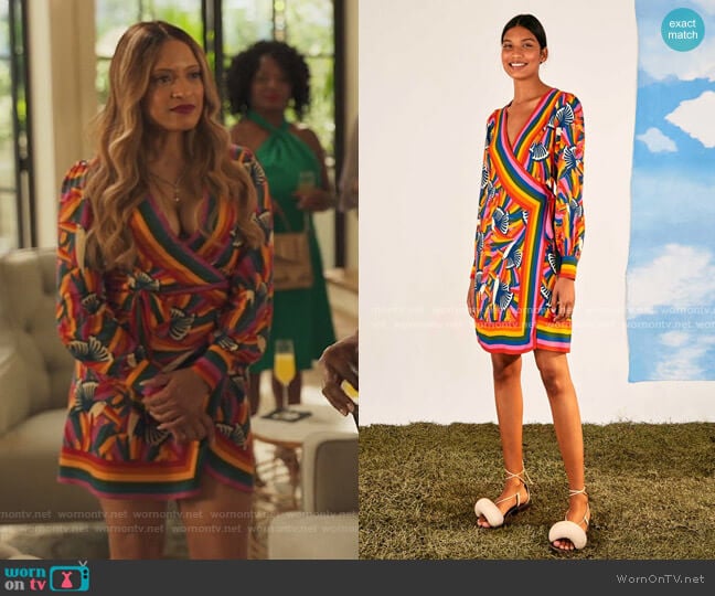 Farm Rio Rainbow Toucans Mini Wrap Dress