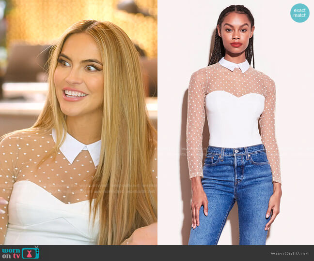 Fleur du Mal Collared Bodysuit with Dotted Tulle worn by Chrishell Stause on Selling Sunset