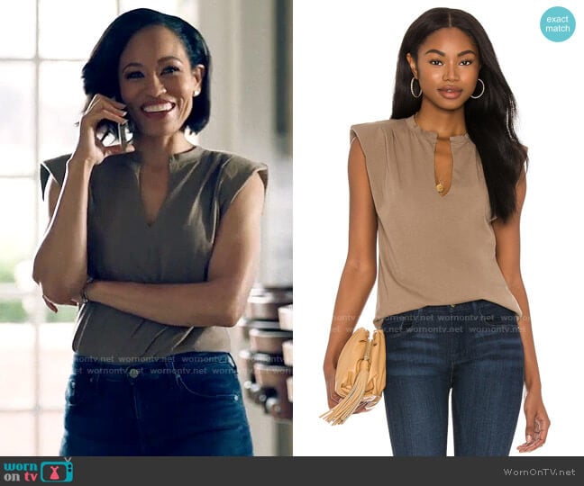 Frame Padded Shoulder V Neck Tee worn by Charley Bordelon West (Dawn-Lyen Gardner) on Queen Sugar