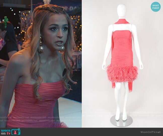 Fred Hayman Ruched Feather Dress worn by Lexi (Josie Totah) on Saved By The Bell