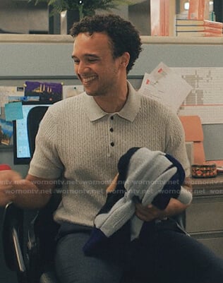 Freddie’s grey cable knit polo shirt on Love Life