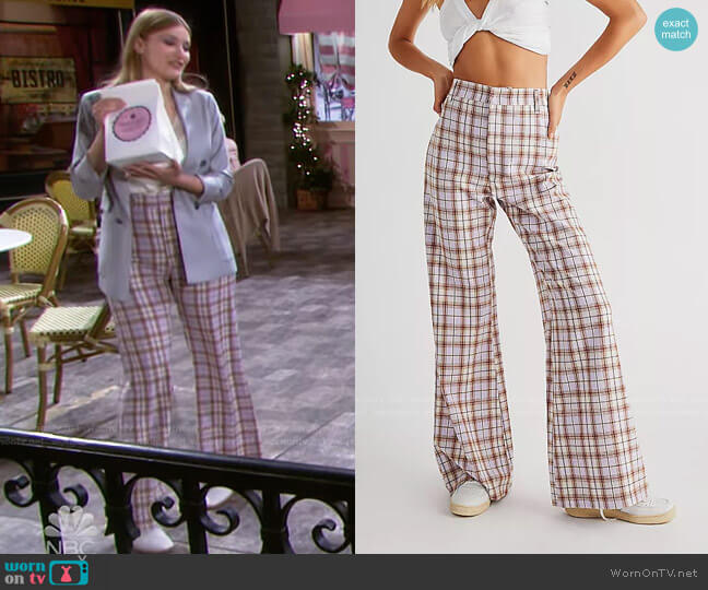 Free People Plaid Jules Pants in Lilac Combo worn by Alice Caroline Horton (Lindsay Arnold) on Days of our Lives