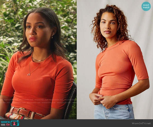 Free People Talk To Me Tee in Baked Earth worn by May Grant (Corinne Massiah) on 9-1-1
