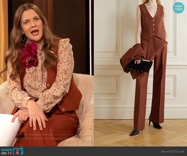 Gabriela Hearst Zelos wool and silk-blend twill vest worn by Drew Barrymore on The Drew Barrymore Show