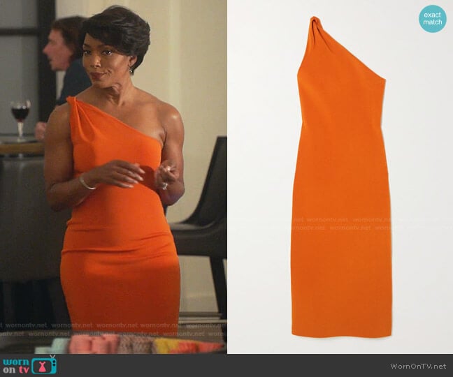 Galvan Persephone One-Shoulder Stretch-Knit Midi Dress worn by Athena Grant (Angela Bassett) on 9-1-1