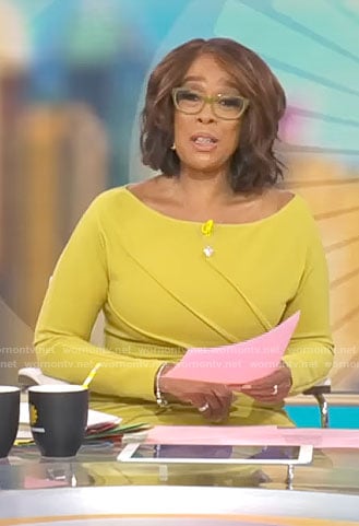 Gayle King’s chartreuse long sleeve dress on CBS Mornings