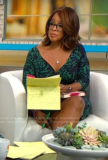 Gayle King’s green leopard print dress on CBS Mornings