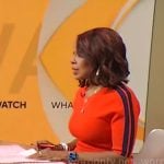 Gayle King’s red dress with side stripes on CBS Mornings