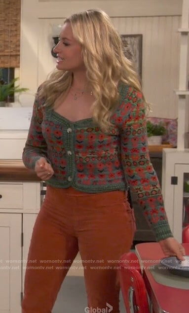 Gemma’s green floral cardigan on The Neighborhood