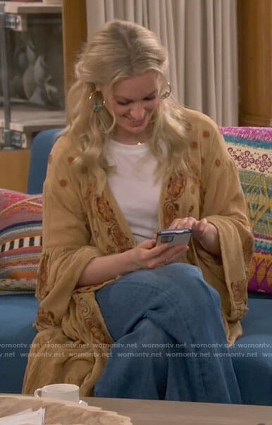 Gemma’s yellow embroidered jacket on The Neighborhood