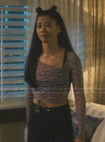 George’s floral print ruched mesh top on Nancy Drew