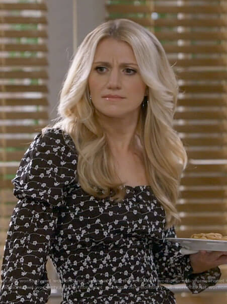 Gina’s black floral top on B Positive