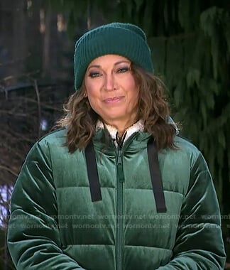 Ginger’s green velvet puffer jacket on Good Morning America