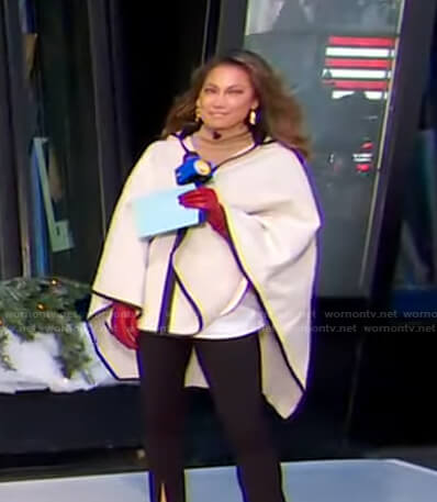 Ginger’s white cape coat on Good Morning America