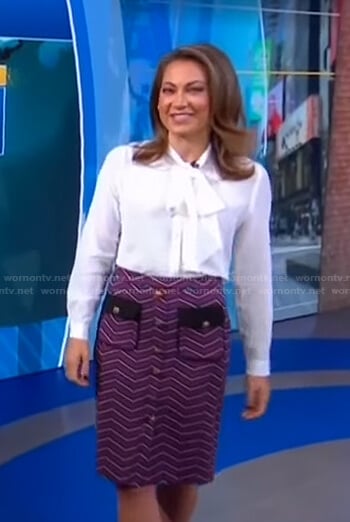 Ginger’s white blouse and zig-zag skirt on Good Morning America
