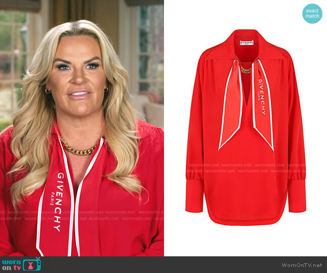 Givenchy Logo Scarf Crepe de Chine Blouse worn by Heather Gay on The Real Housewives of Salt Lake City
