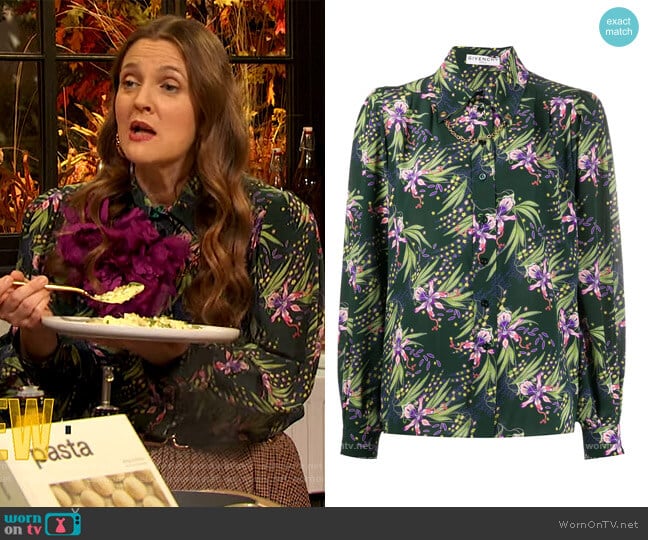 Givenchy Floral Print Button-up Shirt worn by Drew Barrymore on The Drew Barrymore Show