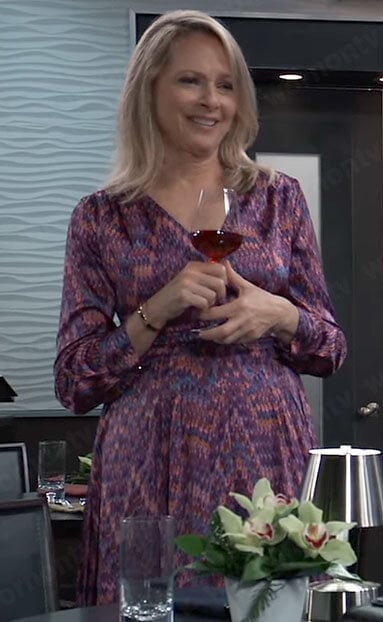 Gladys’s purple printed wrap dress on General Hospital