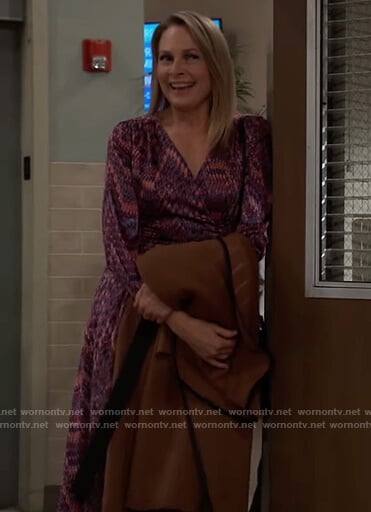 Gladys’s purple printed wrap dress on General Hospital