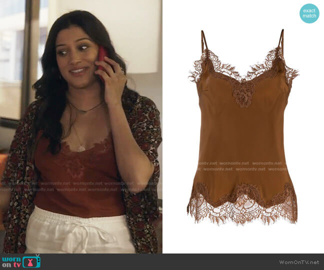 Gold Hawk Lace-Trim Cami worn by Padma (Aneesha Joshi) on The Resident