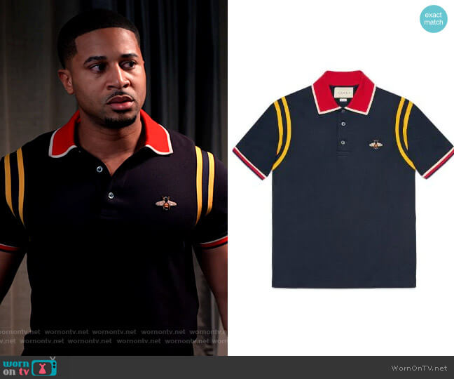 Gucci Cotton Polo with Bee worn by Zac Taylor (Devale Ellis) on Tyler Perrys Sistas