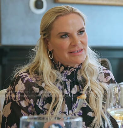 Heather’s black floral mock neck dress on The Real Housewives of Salt Lake City