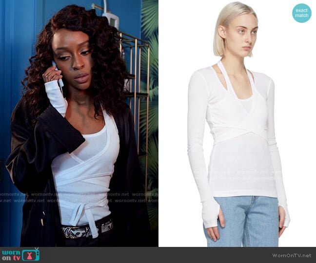 Helmut Lang Wrap Long Sleeve T-Shirt worn by Karen Mott (Ebony Obsidian) on Tyler Perrys Sistas
