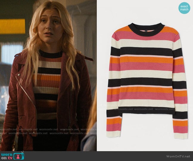 H&M Fine Knit Top in Orange/Striped worn by Lexy Cross (Alyvia Alyn  Lind) on Chucky
