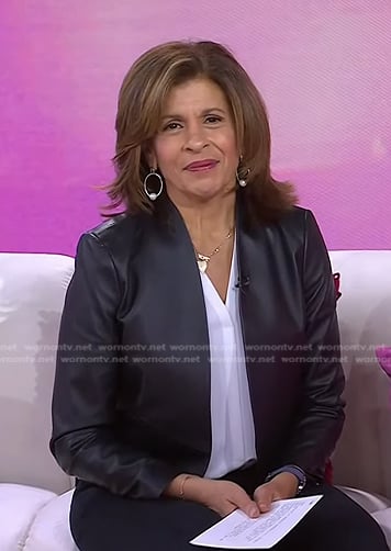 Hoda’s black open leather jacket on Today