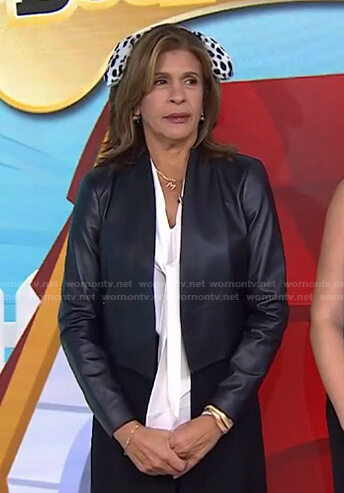 Hoda’s black open leather jacket on Today