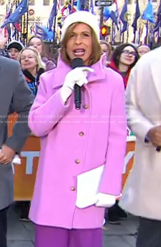 Hoda’s pink coat and floral drop earrings on Today