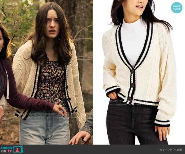Hooked Up by IOT Varsity Cable-Knit Cardigan