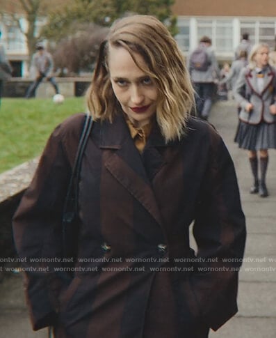 Hope’s brown stripe coat on Sex Education