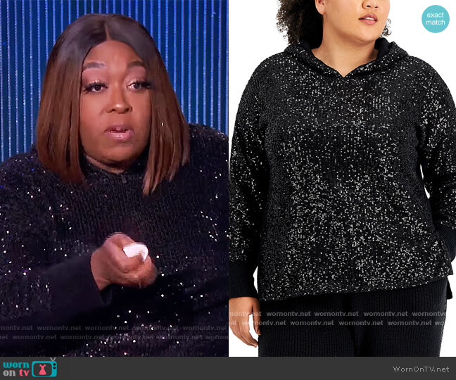 INC International Concepts Sequin Sweater Hoodie worn by Loni Love on The Real