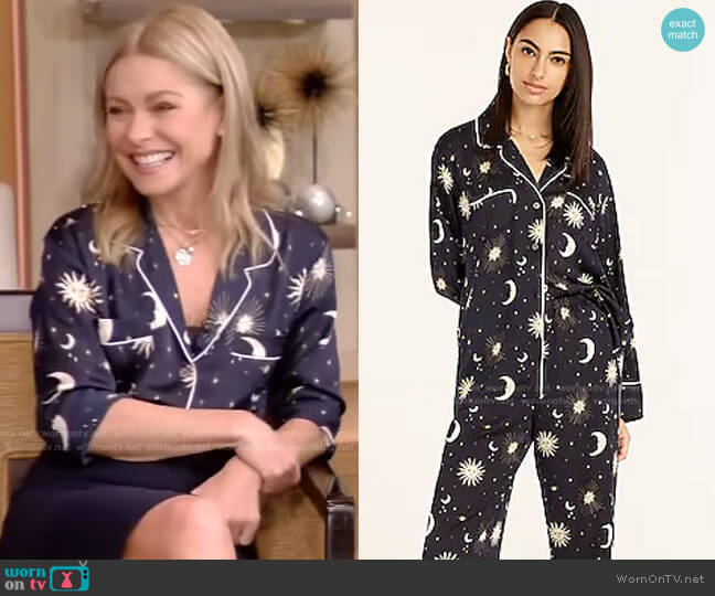 J. Crew Easy-Luxe Eco Pajama Set in twinkling sky print worn by Kelly Ripa on Live with Kelly and Mark