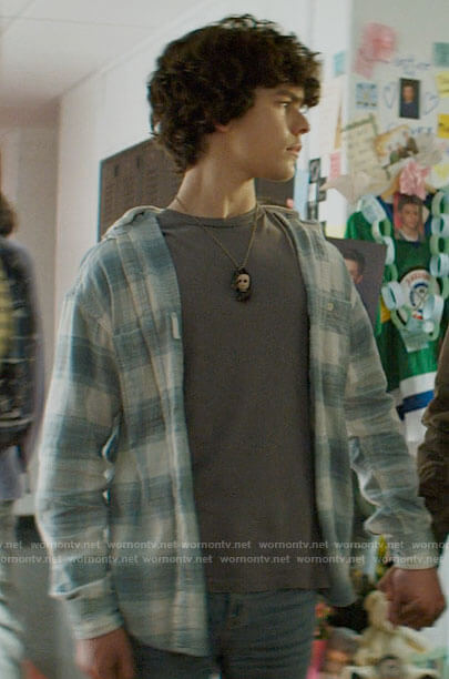 Jake’s blue plaid hooded shirt on Chucky