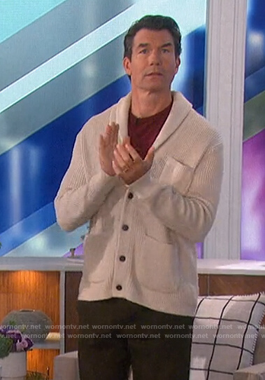 Jerry’s white ribbed cardigan on The Talk
