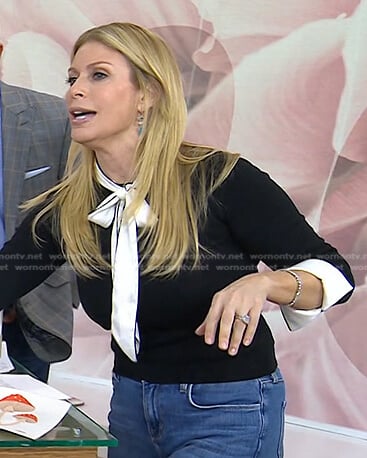 Jill’s black contrast tie neck sweater on Today