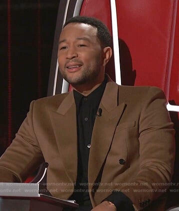 John’s beige double breasted blazer on The Voice