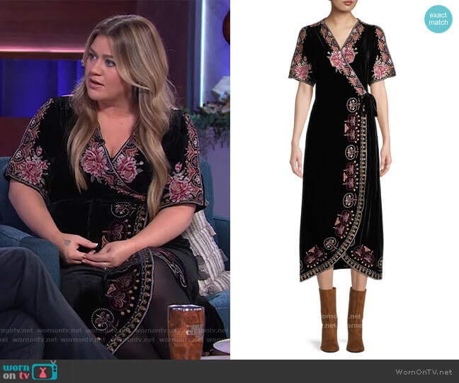 Johnny Was Joanna Velvet Wrap Dress worn by Kelly Clarkson on The Kelly Clarkson Show