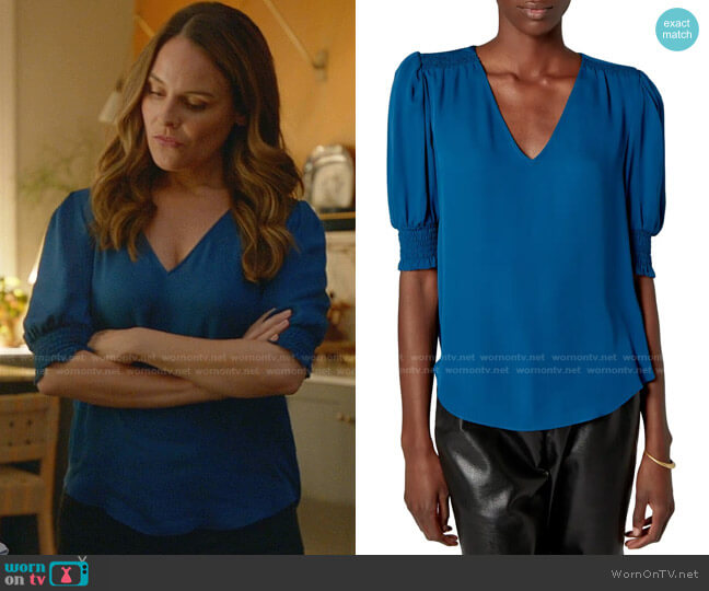 Joie Karemele Smocked V-Neck Silk Top worn by Isabella Colón (Yara Martinez) on Bull