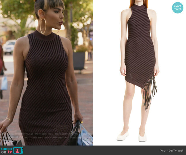 Jonathan Simkhai Chelle Compact Pointelle Asymmetric Fringe Dress worn by Valeria (Nadine Velazquez) on Queens