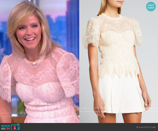 Jonathan Simkhai Iliana Lace Plisse Flutter-Sleeve Top worn by Sara Haines on The View
