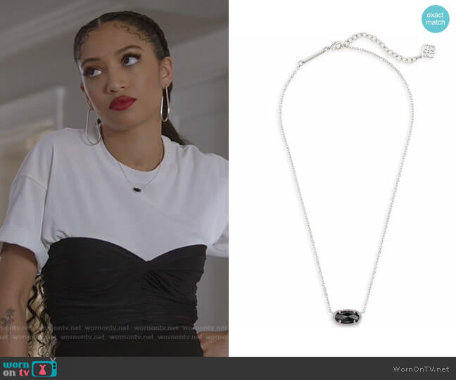 Kendra Scott Elisa Silver Pendant Necklace in Black Opaque Glass worn by Olivia Baker (Samantha Logan) on All American