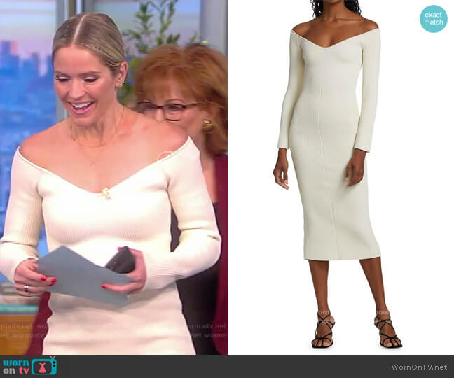 Khaite Pia Off-The-Shoulder Knit Midi Dress worn by Sara Haines on The View